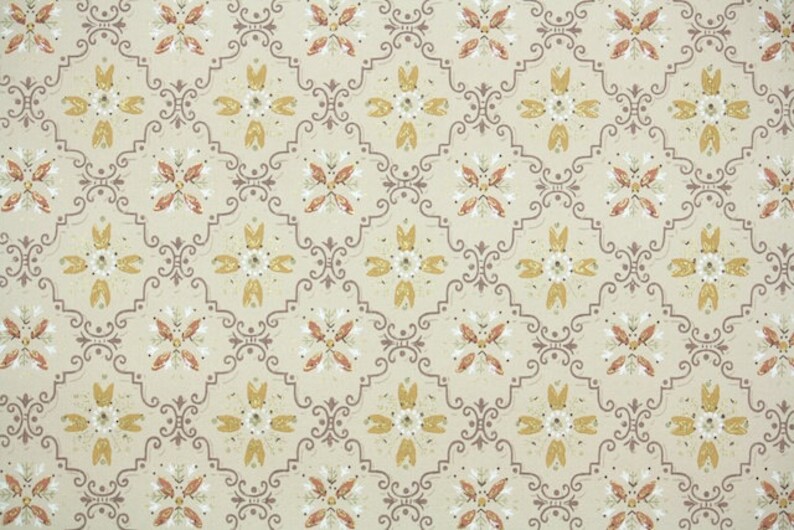 1950s Vintage Wallpaper by the Yard Gold Tan and Brown Geometric image 1