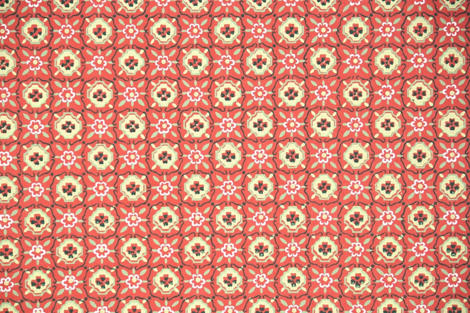 1940s Vintage Wallpaper by the Yard Green Red and Black Etsy