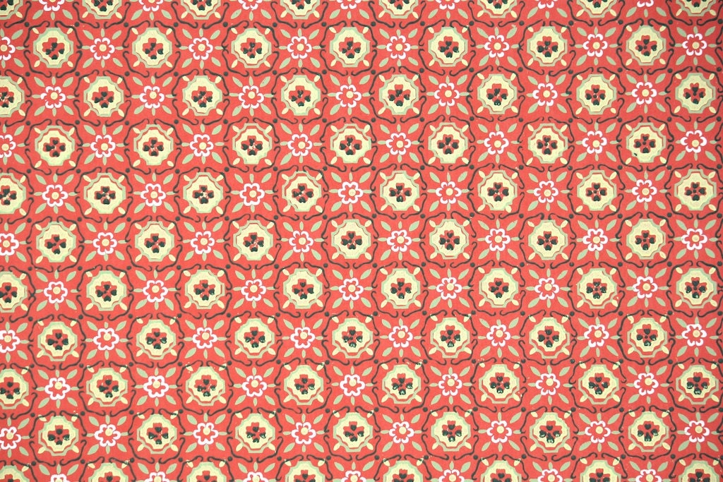 1940s Vintage Wallpaper by the Yard Green Red and Black Etsy