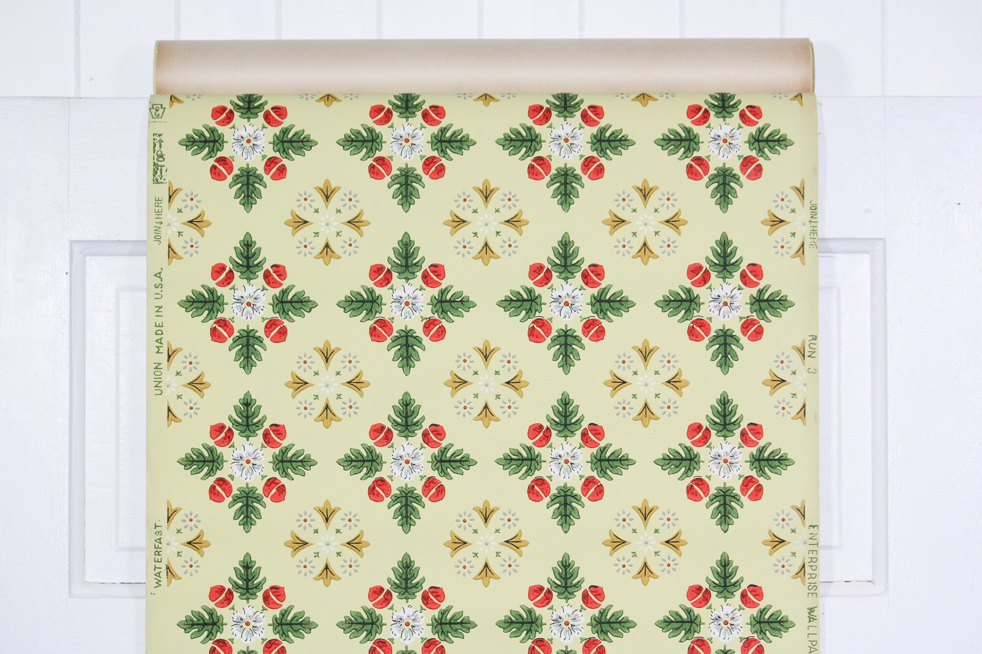 1950s Vintage Wallpaper by the Yard Botanical Geometric Etsy