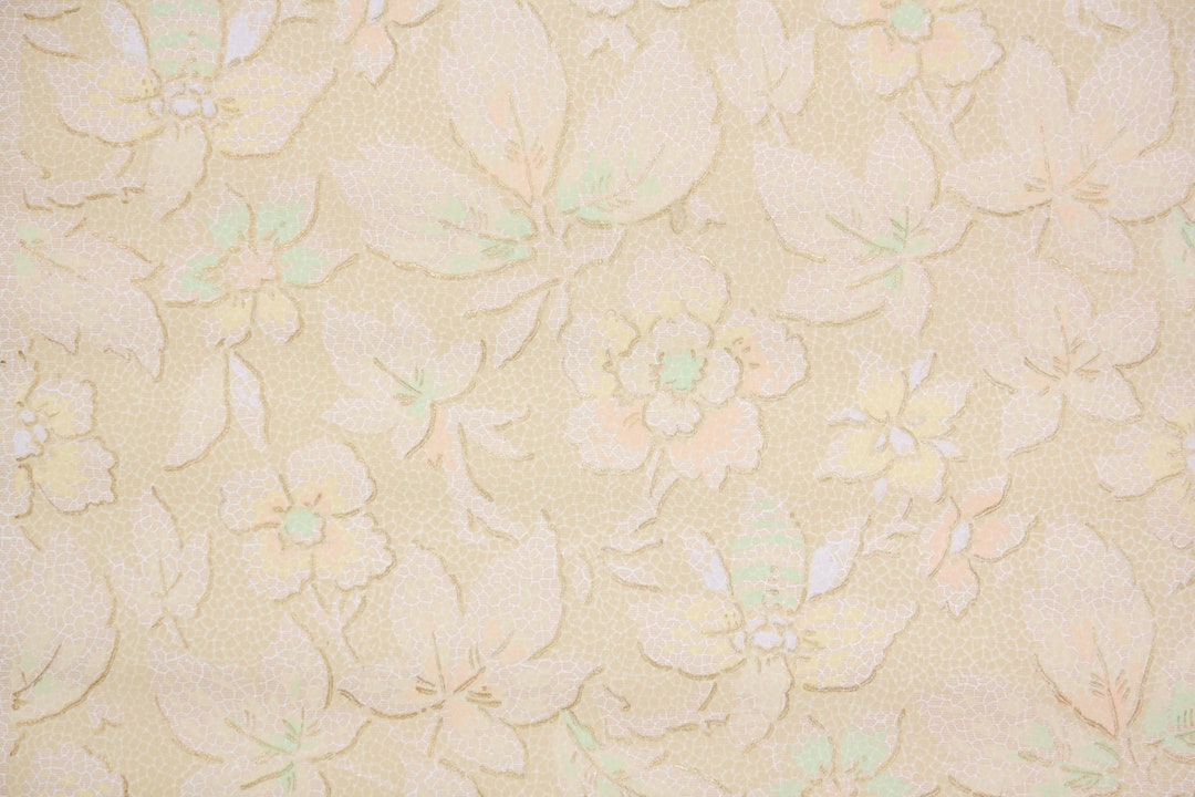 1930s Antique Wallpaper Floral Wallpaper With Neutral Beige Flowers and