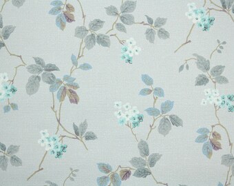 1950s Vintage Wallpaper by the Yard - Gray Leaves Blue and White Flowers on Gray, Floral Wallpaper