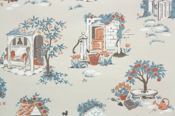 Vintage 1950 Kitchen Fabric Wallpaper and Home Decor  Spoonflower