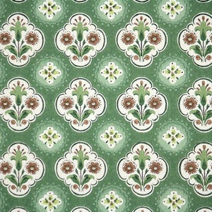 1940's Vintage Wallpaper - Green and Brown Folk Art Geometric Floral