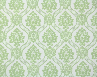 1950s Vintage Wallpaper by the Yard - Green and White Damask