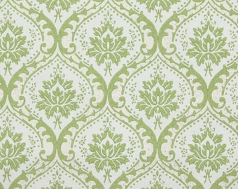 1950's Vintage Wallpaper - Green and White Victorian Damask