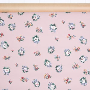 1950s Vintage Wallpaper by the Yard Floral Vintage Wallpaper with Tiny Red and Yellow Flower Bouquets on Pink image 2