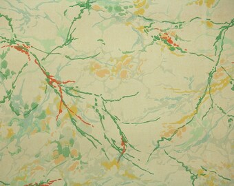 1930s Vintage Wallpaper by the Yard - Green Yellow and Orange Shiny Marble Vintage Wallpaper