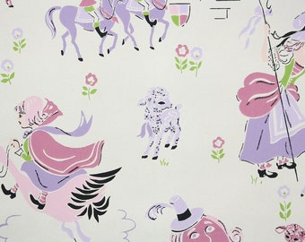 1960s Vintage Wallpaper by the Yard - Children's Vintage Wallpaper Humpty Dumpty Nursery Rhyme