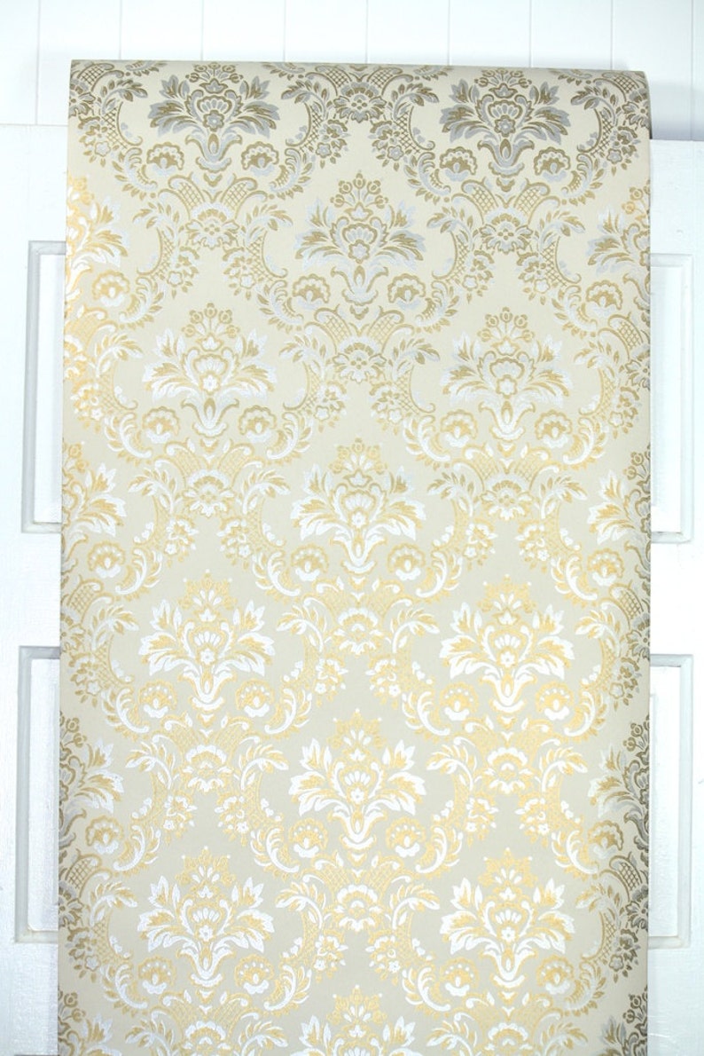 Vintage Wallpaper Metallic Gold and Silver Damask image 3