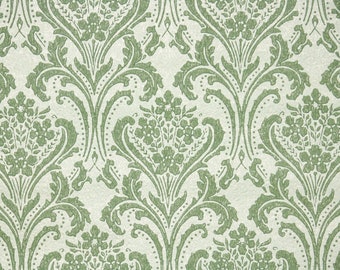 1950s Vintage Wallpaper by the Yard - Damask Vintage Wallpaper with Green Flowers