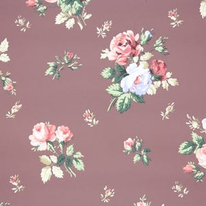 1940s Vintage Wallpaper by the Yard - Floral Wallpaper Coral and Blue Roses on Brown