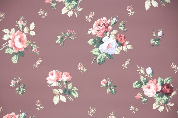 1940s Floral Vintage Wallpaper Pink Yellow and Blue Flowers on Ivory 