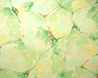 1930s Vintage Wallpaper by the Yard - Faux Marble Finish of Colorful Yellow and Green Design