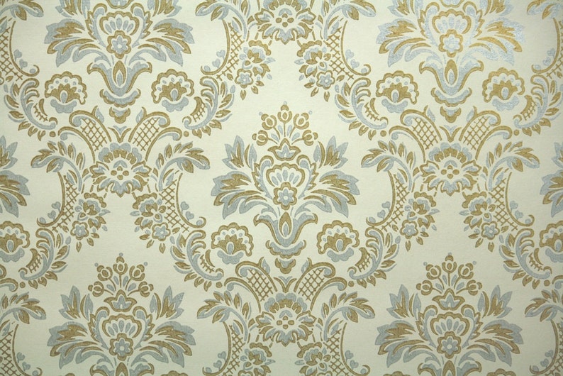 Vintage Wallpaper Metallic Gold and Silver Damask image 1