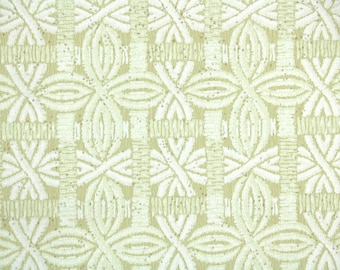 1950s Vintage Wallpaper by the Yard - Green and White Faux Woven Geometric