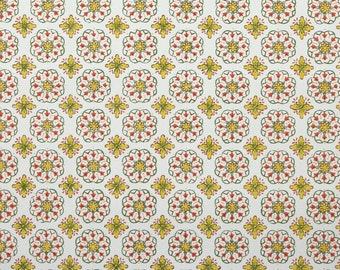 1950s Vintage Wallpaper by the Yard - Golden Yellow Red and Green Geometric on White