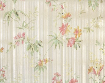 1930s Vintage Wallpaper - Pink and Yellow Antique Floral Wallpaper