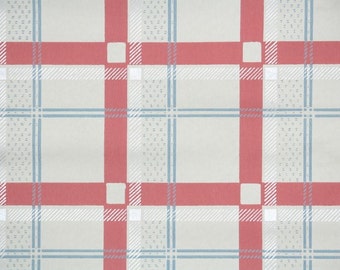 1950s Vintage Wallpaper by the Yard - Plaid Vintage Wallpaper of Pink Blue and White