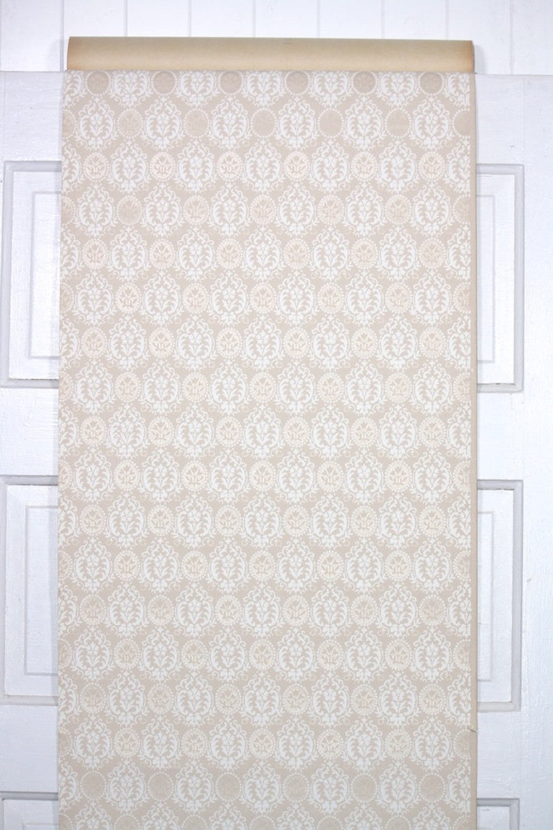1950s Vintage Wallpaper by the Yard Neutral White and