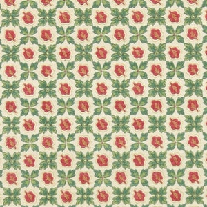 1930s Vintage Wallpaper by the Yard - Red and Green Leafy Geometric Pattern