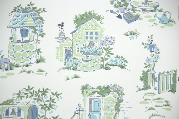 1950s Vintage Wallpaper By The Yard Novelty Kitchen Etsy