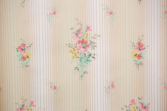 Vintage 1960s Wedding Bridal Gift Wrapping Paper Pink Stripes 60s Floral  Bouquet