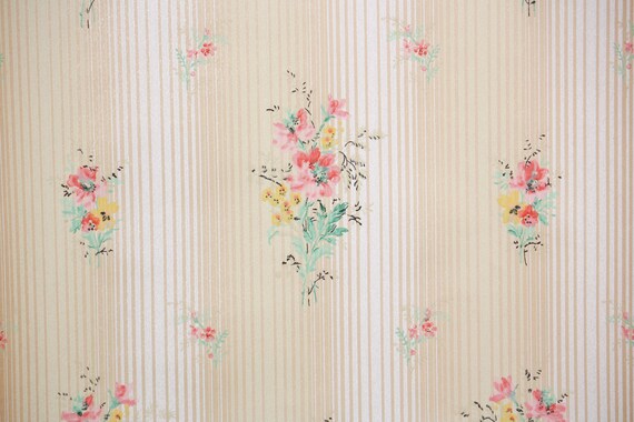 Vintage 1960s Wedding Bridal Gift Wrapping Paper Pink Stripes 60s Floral  Bouquet