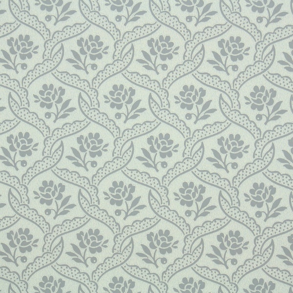 1940s Vintage Wallpaper by the Yard - Ribbon Lattice and Floral Taupe and White