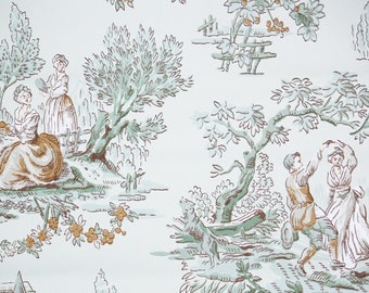 1950s Vintage Wallpaper by the Yard - Scenic Wallpaper with Bucolic Scenes of Dancing Figures, Women, Lambs, Countryside, & Tree Landscapes