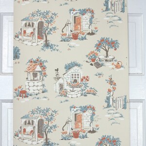 1950s Vintage Wallpaper by the Yard Novelty Kitchen Wallpaper Blue and ...