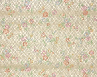 1930s Vintage Wallpaper by the Yard - Antique Floral Wallpaper with Yellow Orange and Green Flowers and Leaves on Ivory