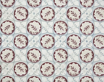 1940s Vintage Wallpaper by the Yard - Geometric Wallpaper with Blue-Gray and Burgundy Design