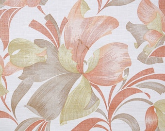 1960s Vintage Wallpaper by the Yard -  Retro Floral Wallpaper with Large Orange Flowers on Beige