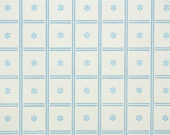 1940s Vintage Wallpaper by the Yard - Blue and White Square Geometric Grid