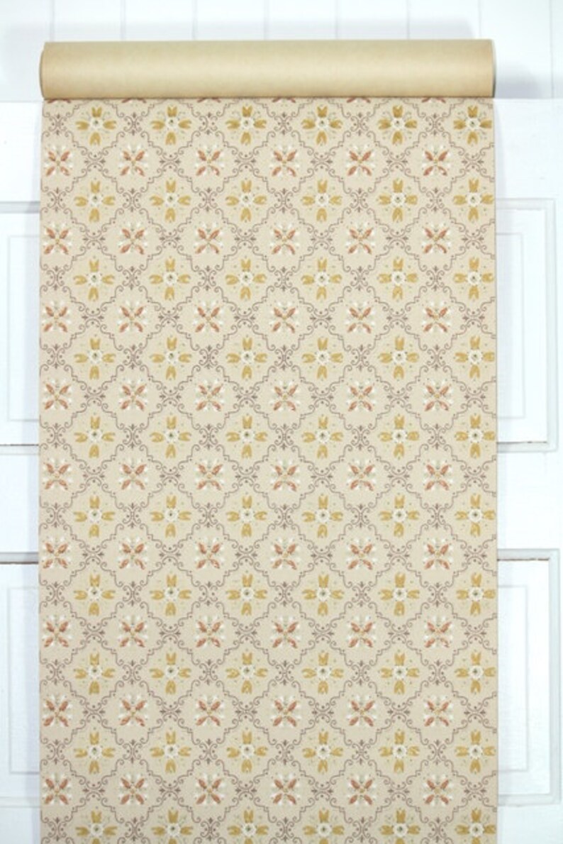 1950s Vintage Wallpaper by the Yard Gold Tan and Brown Geometric image 3