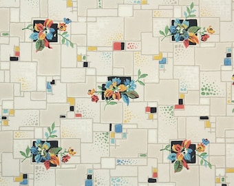1930s Vintage Wallpaper by the Yard - Antique Floral and Geometric Wallpaper