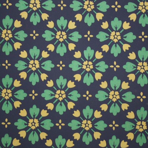 1940's Vintage Wallpaper Navy Blue Green and Yellow Geometric