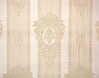 1930s Vintage Wallpaper by the Yard - Antique Damask Stripe Vintage Wallpaper Ivory and Beige Victorian Stripes