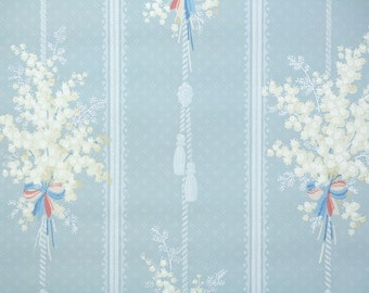 1930s Vintage Wallpaper by the Yard - Floral Wallpaper White Lily of the Valley