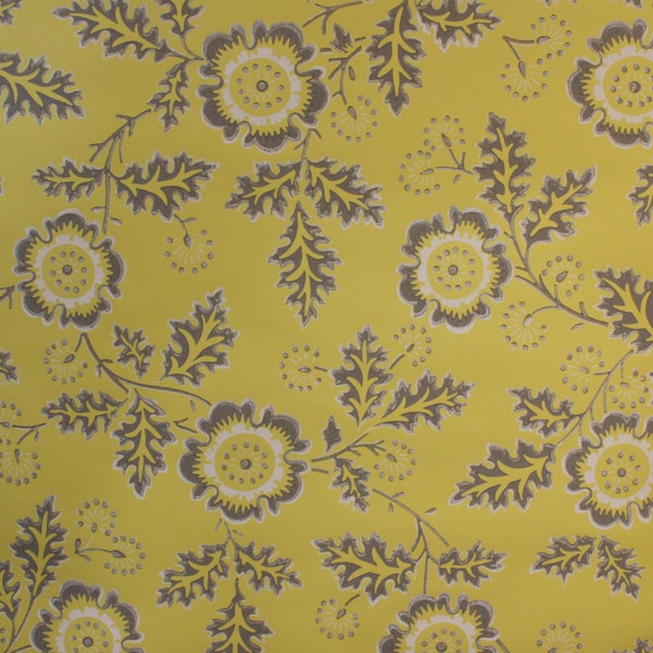 1940's Vintage Wallpaper yellow and gray floral