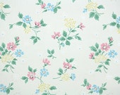 1950s Vintage Wallpaper by the Yard - Floral Wallpaper with Yellow Pink and Blue Flowers on White