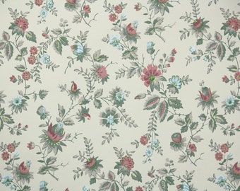 1940s Vintage Wallpaper by the Yard - Floral Wallpaper Pink and Blue Chintz