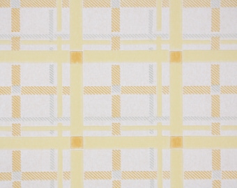 1950s Vintage Wallpaper by the Yard - Plaid Vintage Wallpaper of Yellow Gray and White