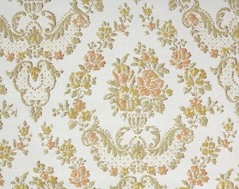 1960s Vintage Wallpaper by the Yard - Orange and Gold Rose Floral Damask