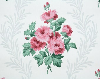 1940s Vintage Wallpaper by the Yard - Floral Vintage Wallpaper Pink Rose Bouquets