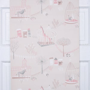 1950s Vintage Wallpaper by the Yard Retro Childrens Wallpaper with Zoo Animals and Giraffes on Pink image 3