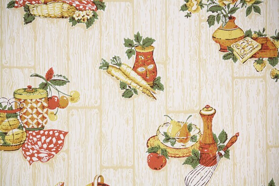 1950s Vintage Wallpaper by the Yard Retro Kitchen Wallpaper | Etsy