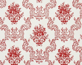 1950s Vintage Wallpaper by the Yard - Red and White Victorian Damask with Red Roses