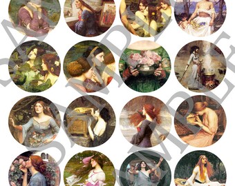 20 Printable John William Waterhouse Stickers - Digital PDF Download Sheet - 1.75 inch